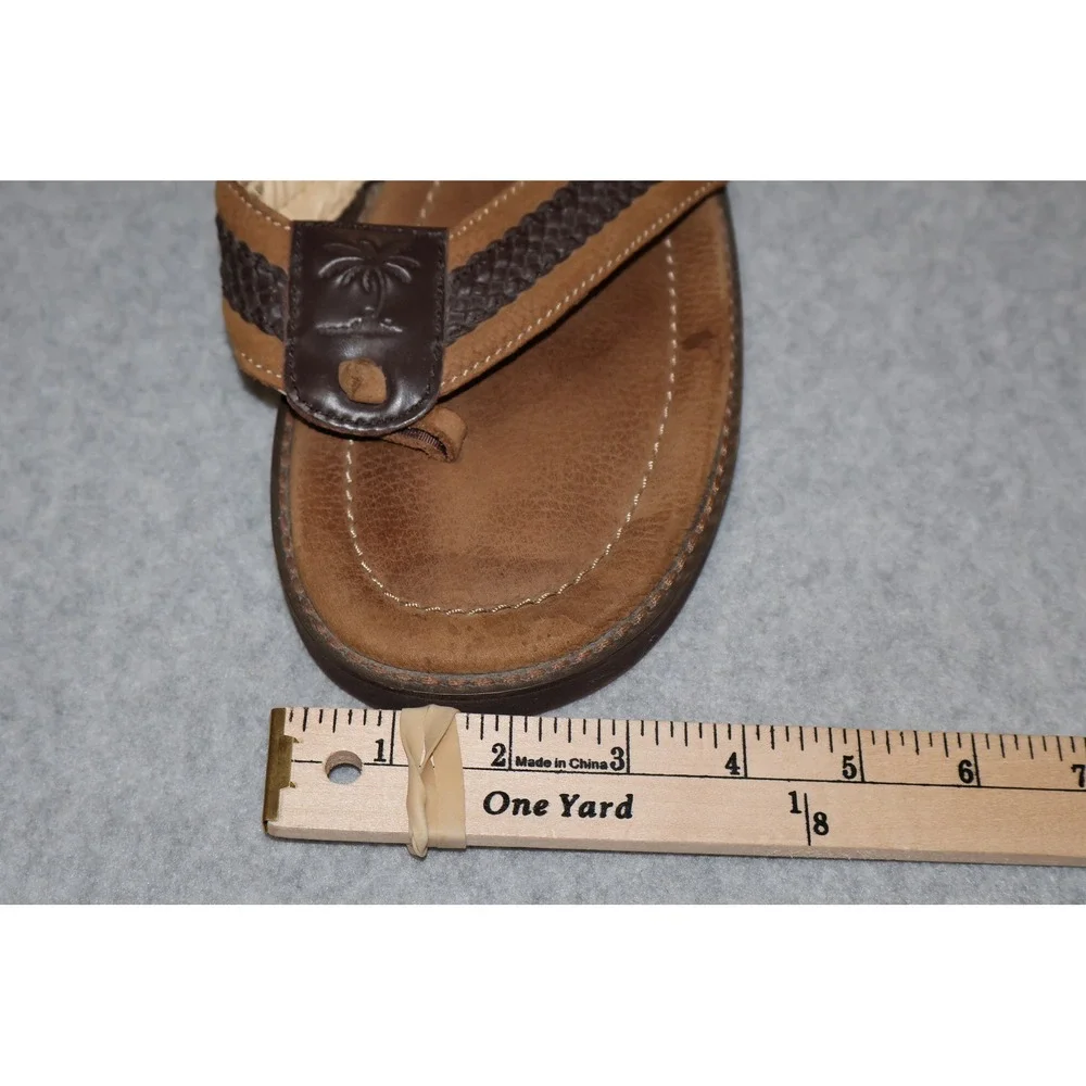 Jamaica Jaxx Flip Flops Mens Large Brown Leather Braided Thong Sandals